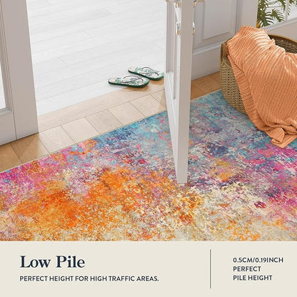 Lahome Modern Abstract Area Rugs 9x12 Living Room Rug Non Slip, Washable Colorful 9x12 Area Rug for Bedroom Girls Nursery, Soft Large Accent Carpet for Dining Room Table Office Home Decor