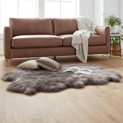 Premium Gray Sheepskin Rug Genuine Quad 4x6ft Pelt Fluffy Fur Rug for Living Room