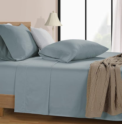 LANE LINEN 100% Cotton Bed Sheets – 600 Thread Count Cooling Sheets Queen, Durable Daily Use Bedding, Value Comfort for Night Rest, Hotel Sateen Finish, Snug Fit 15" Deep Pocket – Blue