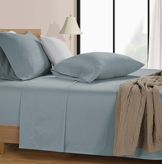 LANE LINEN 600 Thread Count 100% Cotton California King Sheet Sets, Fully Elasticized Reinforced Seams Fade Resistant Cal King Sheets, Ultra Soft & Comfy Sustainably Produced - French Blue