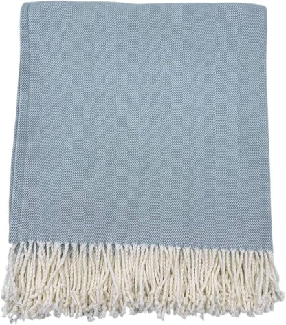 Alashan Cotton Acrylic Adirondack Herringbone Woven Throw (Aqua Haze)