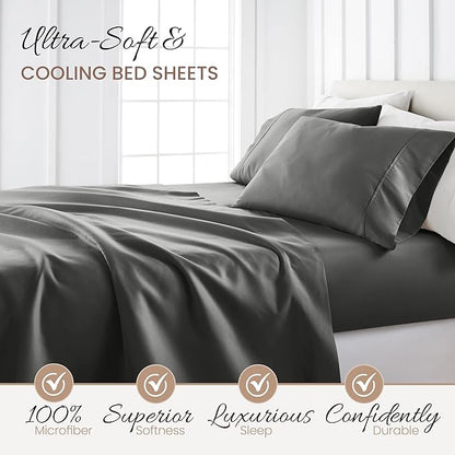 Linen Market Bed Sheets for California King Size Bed (Gray) - Sleep Better Than Ever with These Soft and Cooling California King Sheets - Deep Pocket Fits 16" Thick Beds - 4 Piece Cal King Sheet Set