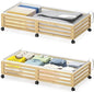 Under Bed Storage with Wheels-Large Bamboo Underbed storage Containers with Large Dust Bag Stackable Under the Bed Shoe Storage Bins for Clothes Books Bedding (2 Packs Nature, 33.07"L×16.54"W× 6.5"H)