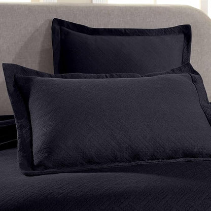 Superior 100% Cotton Basket Weave Bedspread with Shams, All-Season Premium Cotton Matelasse Jacquard Bedding, Quilted-Look Geometric Basket, Queen, Navy Blue