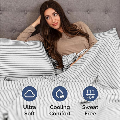 Cal King Size 4 Piece Sheet Set - Comfy Breathable & Cooling Bed Sheets Set - Hotel Luxury Bedding for Women, Men, Kids, Teens, Boys & Girls - Deep Pockets & Wrinkle Free - Oeko-Tex - Grey Stripes 2