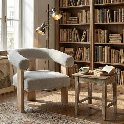 VKNOW Accent Chair Living Room Chairs Set of 2, Modern Upholstered Arm Chair with Solid Wood Legs, Comfy Barrel Accent Chairs for Living Room, Bedroom, Grey