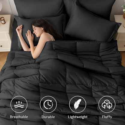 JOLLYVOGUE Twin XL Comforter Set, Ultra-Soft Bed in a Bag Twin XL Size 5 Pieces, Oeko-TEX Certified Bedding Set with Down Alternative Comforter, Sheets, Pillowcases & Shams, Black