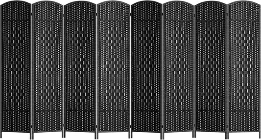 FDW Room Divider 8 Panel Folding Privacy Divider 6 Ft Indoor Wall Divider Portable Partition Wood Screen, Coal Black