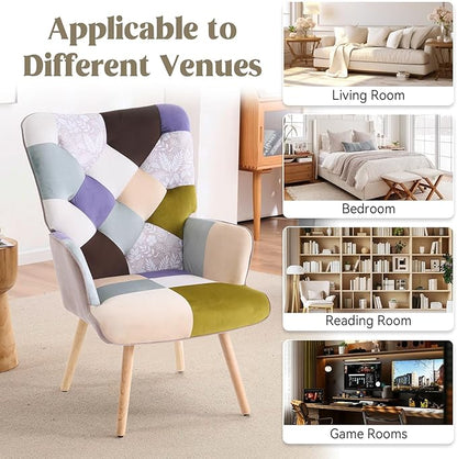 Joysoul Living Room Accent Chair Modern High Back Arm Chair, Houndstooth Pattern Bohemian Style Chairs for Bedroom Waiting Room
