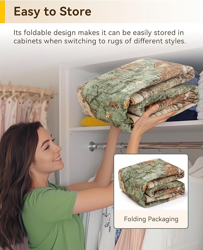 Area Rugs Square 7ft Washable Non-Slip, Floral Vintage Distress Print Pattern Medallion Carpet for Living Room Bedroom Dining Room, Brick Red Rust Neutral Brown Burnt Orange Green