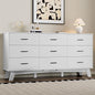 Dresser for Bedroom with 9-Drawer, 59" Wide Modern Chest of Drawers with Metal Handles, X-Shape Base & Adjustable Center Leg, Anti-Tip Closet Organizers and Storage