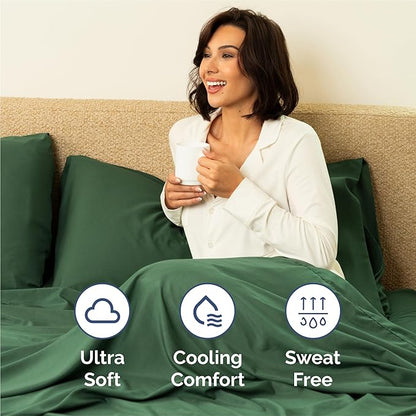King 6 Piece Sheet Set - Cooling, Comfy & Breathable - Hotel Luxury Bedding, Includes Fitted Sheet for Women, Men, Kids and Teens - 1 Flat, 1 Fitted Sheet, 4 Pillowcases with Deep Pockets - Emerald