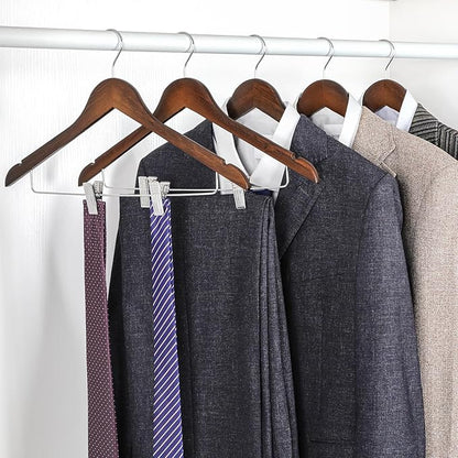 TOPIA HANGER Wooden Suit Hangers with Adjustable Metal Clips (20 Pack), Solid Wood Clothes Hangers, 360° Swivel Hook, Premium Retro Finish Pants Hangers for Clothes Coat, Jeans, Blouse-CT28A20