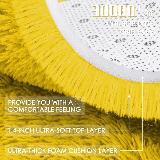 OLANLY Yellow Round Rugs for Bedroom - Machine Washable, 7 ft Circle Area Rugs for Living Room, Soft and Fluffy Shaggy Carpet for Teen Girl and Boys, Nursery Rooms, Dorms, Home Decor Aesthetic