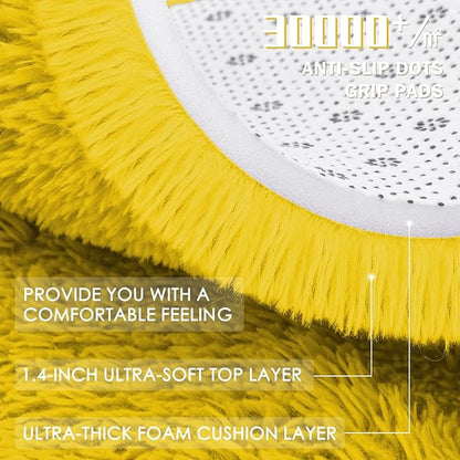 OLANLY Yellow Round Rugs for Bedroom - Machine Washable, 7 ft Circle Area Rugs for Living Room, Soft and Fluffy Shaggy Carpet for Teen Girl and Boys, Nursery Rooms, Dorms, Home Decor Aesthetic