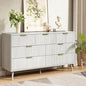CARPETNAL Fluted 7 Drawer Dresser for Bedroom, 55" Wide Wooden Chest of Drawers with Rounded Corners, Gold Handles, Modern Storage Organizer for Bedroom, Hallway(White)