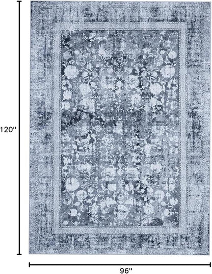 Area Rug 8×10, Large Vintage Boho Rug,Ultra-Soft Low Pile, Washable, Non Slip,Stain Resistant, Printed Carpet for Living Room Bedrooms Playroom Office Kitchen, Stone/Blue