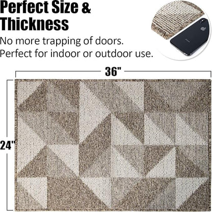 Indoor Doormat 24"x 36", Absorbent Front Back Door Mat Floor Mats, Rubber Backing Non Slip Door Mats Inside Mud Dirt Trapper Entrance Front Door Rug Carpet, Machine Washable Low Profile-Brown Geome