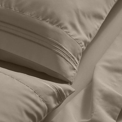 Mellanni King Sheet Set - 6-Piece Iconic Collection Bedding, (Including 4 Pillowcases), 21-Inch Extra Deep Pocket, Easy Care, Ultra Soft, Cooling Sheets, Brushed Microfiber - Tan
