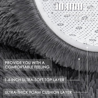 OLANLY 6x9 Machine Washable Large Area Rugs for Living Room, Bedroom, Soft Fluffy Shaggy Bedside Rug, Indoor Floor Carpet for Kids Girls and Boys, Dorms, Nursery, Home Decor Aesthetic, Grey