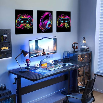 BGFCE Game Room Decor Set of 3, Neon Gaming Video Game Room Wall Art, Gaming Canvas Paintings Posters Prints for Teen Boys Room Children Teen Wall Decor Framed 16x24 in