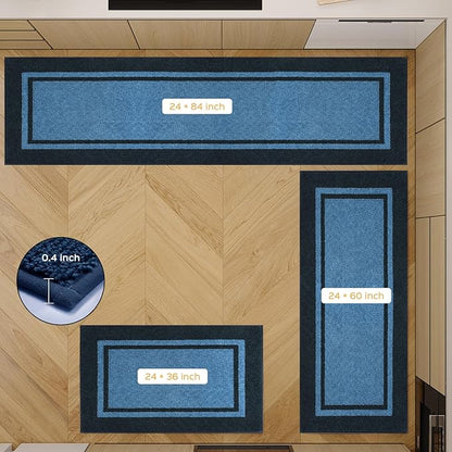 Kitchen Rugs 24" x 36", Non-Slip Machine Washable Kitchen Runner Rugs Floor Mats, Absorbent Comfort Standing Mats for Kitchen, Sink, Laundry and Hallway, Light Blue & Navy