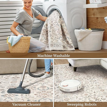 MontVoo-Vintage 2x10 Runner Rug-Soft Beige Washable Runners for Hallways-Non Slip Bedside Rugs for Bedroom-Machine Washable Long Rug for Hallways Entryway Laundry Room Stair Kitchen Bathroom