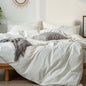 MooMee Striped Duvet Cover Set 100% Washed Cotton Linen Like Textured Breathable Durable Soft Comfy (White Dark Grey Wide Stripes, Twin 68"x90")