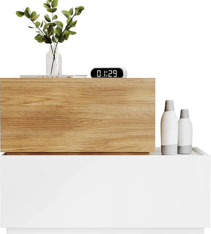 Modern Nightstand Modular Stackable Drawers Modular Storage Bedroom Furniture Set - Bedside Table, Storage Cabinet, Sofa End Table for Bedroom Living Room Hallway Entryway Oak and White