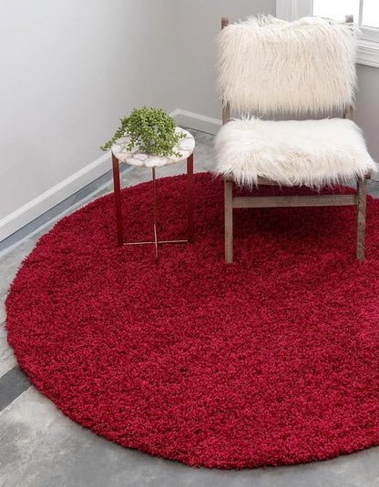 Unique Loom Solid Shag Collection Area Rug (3' 3" Round, Cherry Red)