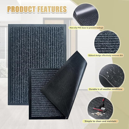 Front Door Mat,4'x6'Indoor Outdoor Door Mat,Heavy Duty Durable Welcome,Commercial Floor Mats Inside Outside Entrance, Waterproof All-Season, All-Weather Non Slip Backing Doormat for Entryway,Black