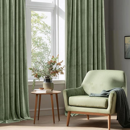 StangH Sage Green Curtains for Bedroom Velvet Room Darkening Thermal Insulated Window Drapes Elegant Home Decoration for Nursery Kids Living Dining Room, W52 x L102, 2 Panels