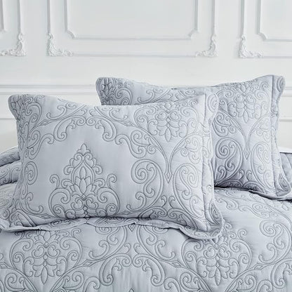 CHIXIN Microfiber King Pillow Shams Set of 2 - Decorative Quilted Pillow Covers - Grey - Size (20" x 36")