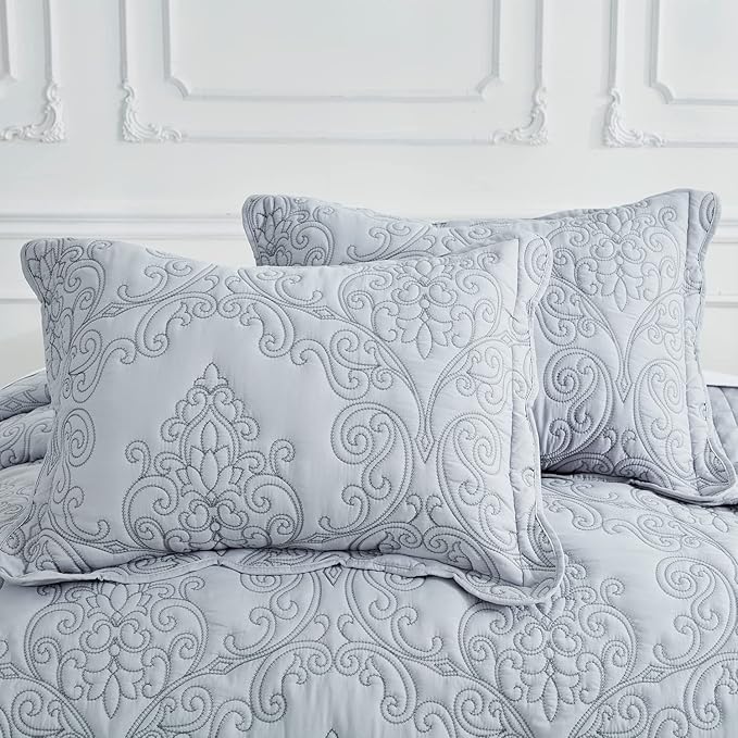 CHIXIN Microfiber Standard Pillow Shams Set of 2 - Decorative Quilted Pillow Covers - Grey - Size (20" x 26")