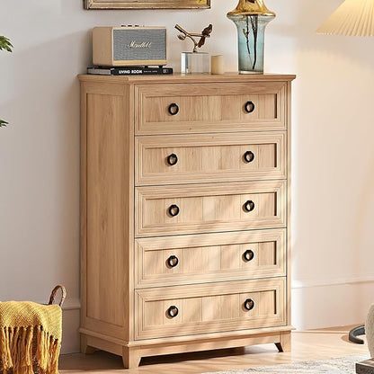 Farmhouse 5 Drawer Dresser for Bedroom, 42" Tall Small Dressers & Chest of Drawers, Rustic Wood Dresser with Metal Handle, Storage Organizer Closet for Living Room, Hallway, Entryway