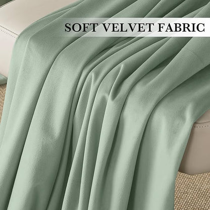 RYB HOME Auqa Velvet Curtains 84 inches Long, Room Darkening, Floor-Length, Stylish Back Tab Velvet Drapes for Coastal Nursery Living Room Office, 52" W x L84 L
