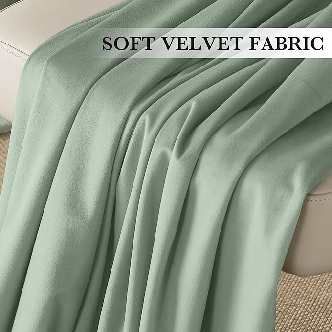 RYB HOME Mint Green Velvet Curtains 90 inches Long, Room Darkening, Floor-Length, Coastal Style Back Tab Velvet Drapes for Nursery Living Room Office, 52" W x L90 L, Auqa