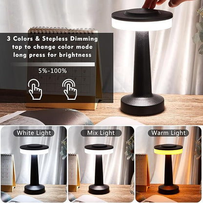 VIHOSE Cordless Table Lamps LED Portable Rechargeable Table Lamp with Touch Sensor 3 Color Dimming up to 15 Hours Battery Desk Light for Restaurant Nursery Living Room(Black,8 Pcs)