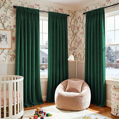 Lazzzy Velvet Blackout Curtains Thermal Insulated Room Window Drapes Super Soft Luxury Curtains for Living Room Bedroom Rod Pocket 2 Panels, Emerald Green, 42" W x 96" L
