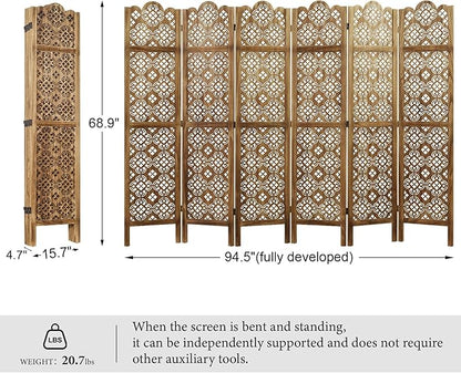 68.9Inch Folding Room Divider, 6 Panels Wood Carved Privacy Screens, Free Assembled Privacy Screen Decorative Partition for Home Office Restaurant (Dark Brown)