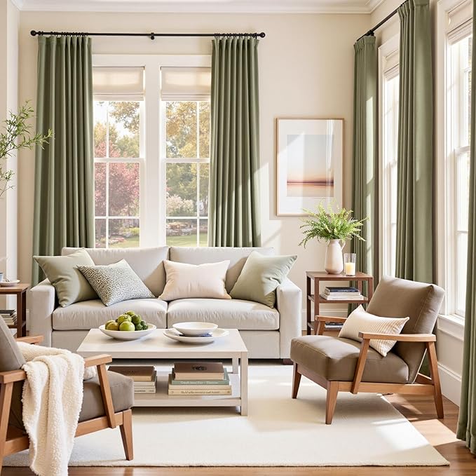 Lazzzy Velvet Blackout Curtains Thermal Insulated Room Window Drapes Super Soft Luxury Curtains for Living Room Bedroom Rod Pocket 2 Panels, Olive Sage, 52" W x 120" L