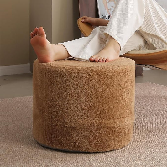 Tiita Pouf Ottoman and Foot Rest, Round Foam Stuffed Floor Pouf with Storag for Living Room, Brown