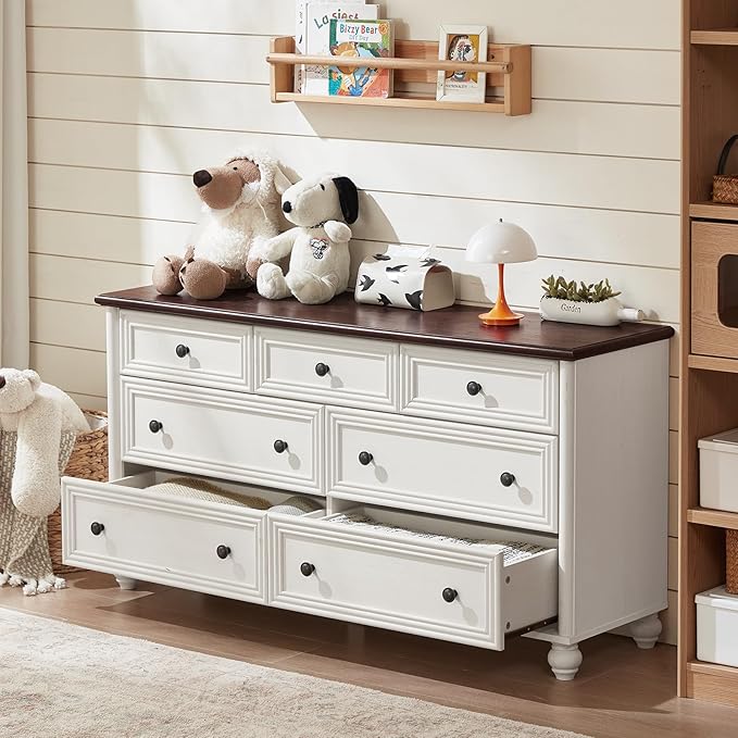 Farmhouse Dressers & Night Stand Set of 4, Wood 54" Wide Dresser & 45" Tall Chest of Drawers, 18" with Charging Station Nightstand Set of 2, Bedroom Furniture Dresser Set for Home Living Room Hallway