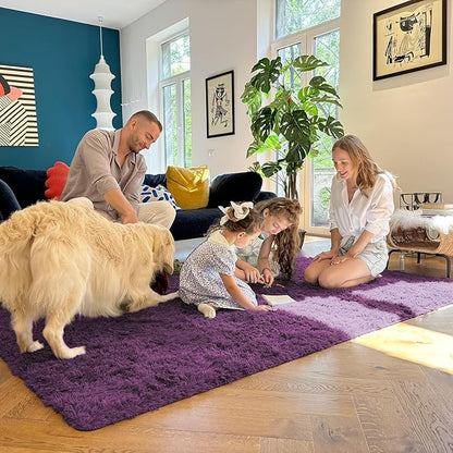 OLANLY 2x4 Machine Washable Runner Rugs for Hallway, Soft Fluffy Shaggy Bedside Rugs for Bedroom, Living Room, Indoor Floor Carpet for Kids Girls and Boys, Home Decor Aesthetic, Dark Purple