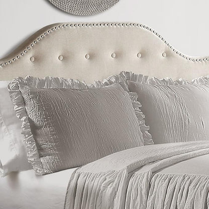 Lush Decor Ruffle Skirt Bedspread Set - 3-Piece Luxurious Farmhouse Bedding - Elegant Ruffle Detail - Timeless Style - Soft Lightweight Sheets - King, Grey