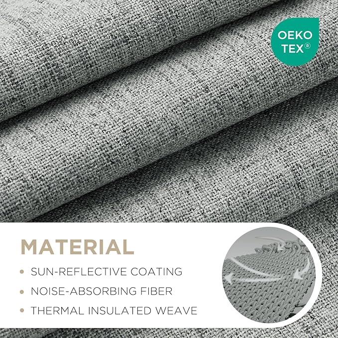 Joydeco Blackout Curtains for Bedroom - 100% Light Blocking 2 Panels Light Grey Drapes 42" W x 72" L, Thermal Insulated Room Darkening Curtains, Linen Textured for Living Room, Rod Pocket & Back Tabs