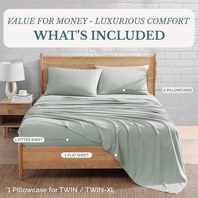 Casa Platino King Size Bed Sheet Set – 4 Piece Set, Pre-Washed Ultra Soft Fabric, Deep Pocket Sheets for 15” Mattress, Brushed Microfiber Bedding, Fade Resistant & Breathable - Mineral