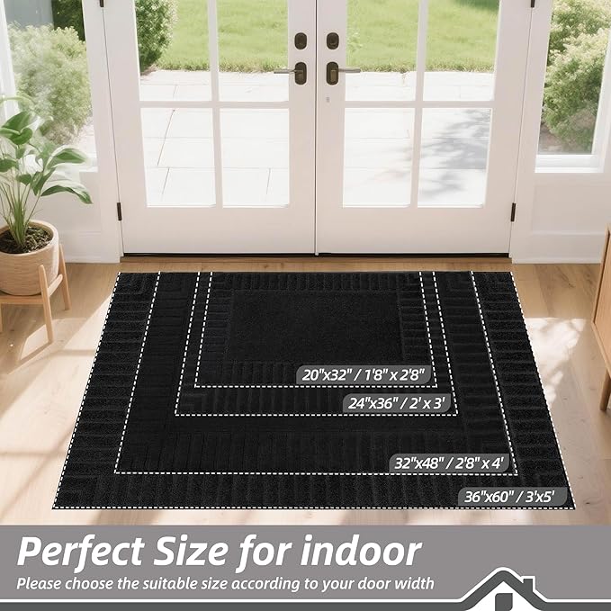 BEQHAUSE Door-Mat Non-Slip Front Doormat Low-Profile Entrance Mats for Front Door Entry Resist Dirt Washable Doormat Absorbent Entryway Door Mat,Black,32"x48"