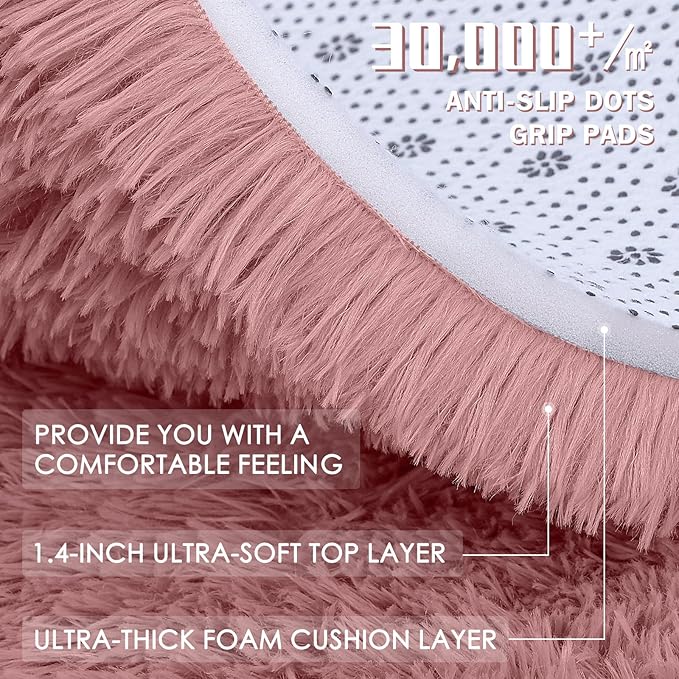 OLANLY 8x10 Machine Washable Large Area Rugs for Living Room, Bedroom, Soft Fluffy Shaggy Bedside Rug, Indoor Floor Carpet for Kids Girls and Boys, Dorms, Nursery, Home Decor Aesthetic, Pale Pink