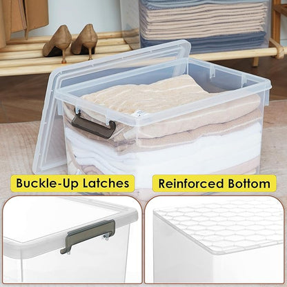 Citylife 48 QT 6 Packs Plastic Storage Bins with Lids and Secure Latching Buckles Clear Stackable Storage Containers for Organizing Durable Storage Box